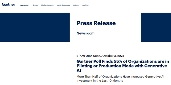 Gartner:55%的组织,正在试用ChatGPT等生成式AI
