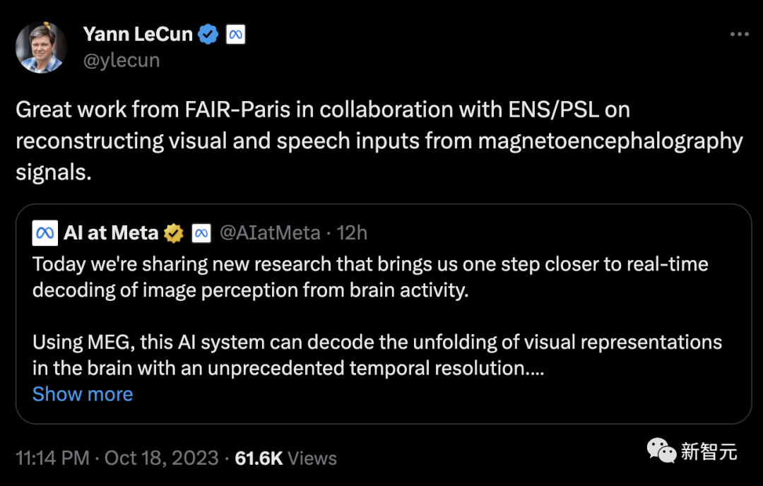 AI 读脑成真,延迟仅 0.25 秒!Meta 里程碑新研究:MEG实时解码大脑图像,LeCun转赞