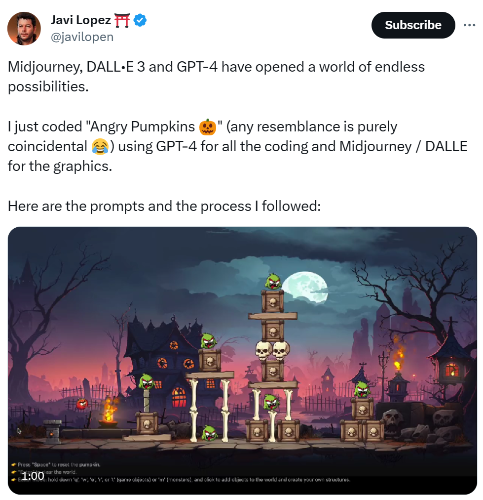 GPT-4写代码,DALL·E 3+MJ搞定画面,AI版「愤怒的南瓜」来袭