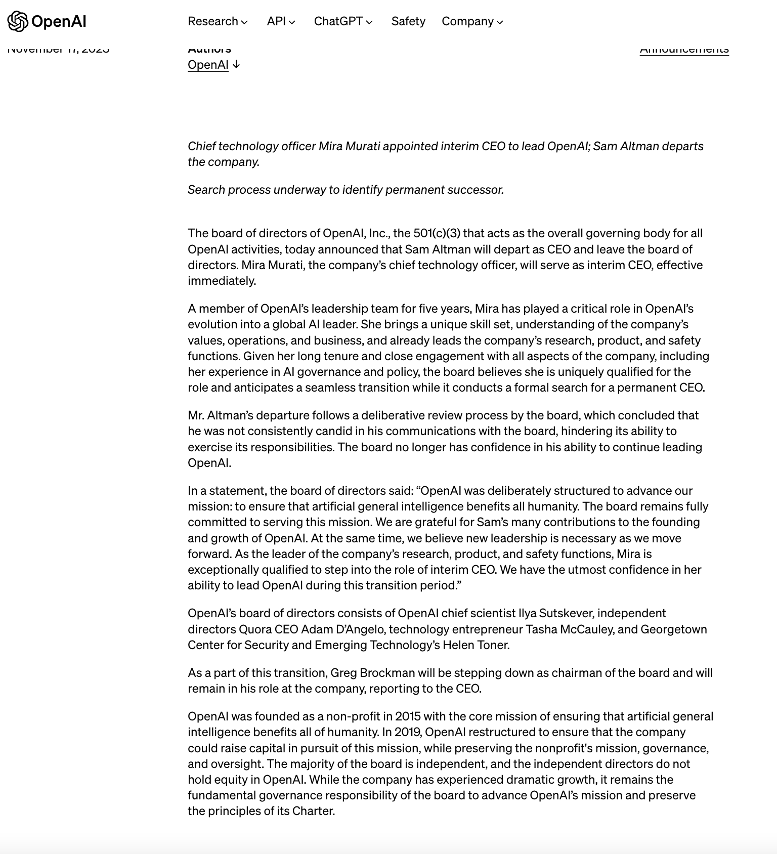 突发，OpenAI 深夜地震，Sam Altman 被自己创办的公司”炒“了