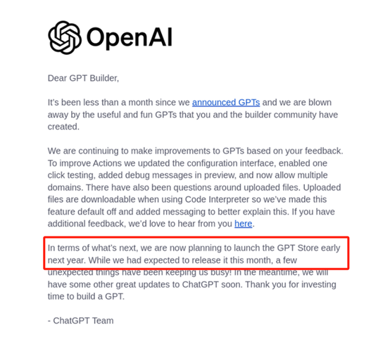 ChatGPT的“GPT商店”，推迟至2024年发布