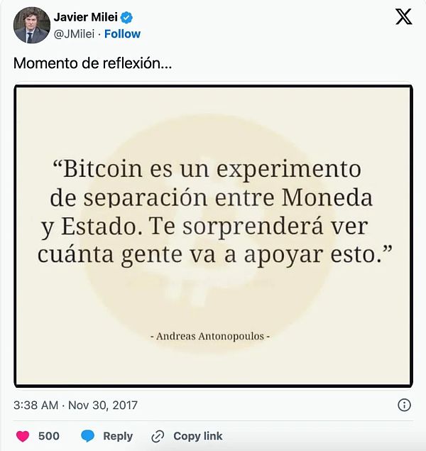 米莱宣誓就职总统:比特币在阿根廷觉醒