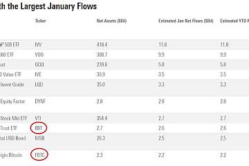 贝莱德IBIT与富达FBTC跻身1月ETF资金流入额前十名 贝莱德IBIT与富达FBTC跻身1月ETF资金流入额前十名