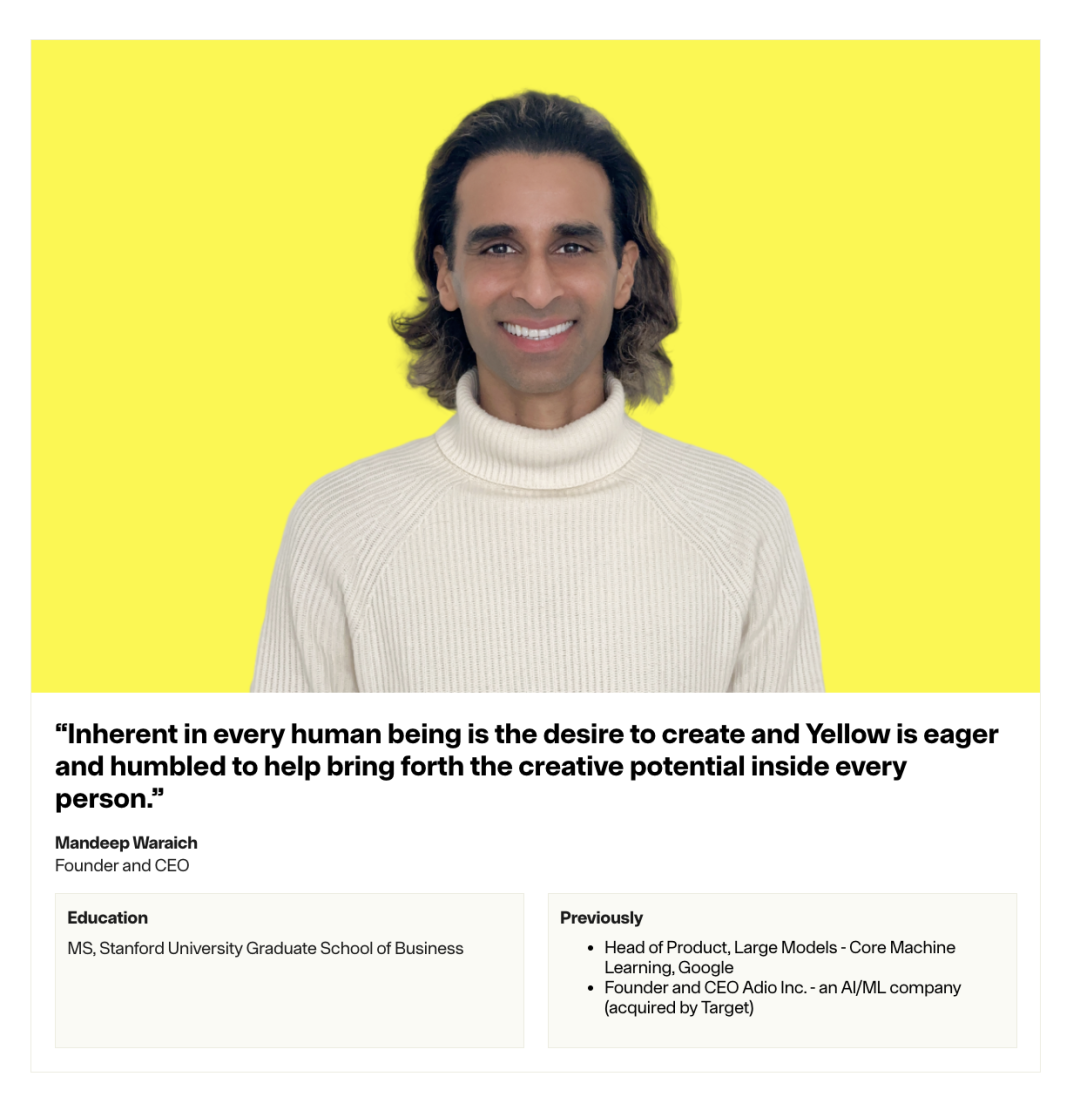 刚刚，a16z 领投了一家 3D 角色生成公司 Yellow，创始人曾是谷歌 CoreML 产品负责人