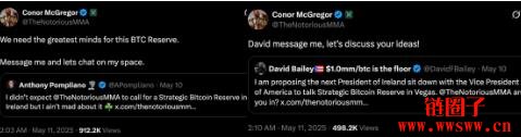 前UFC冠军Conor McGregor参选爱尔兰总统,还呼吁比特币战略储备